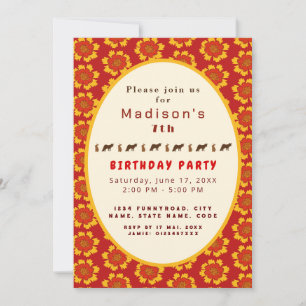 Invitación Flores y animales patrón floral rojo y amarillo