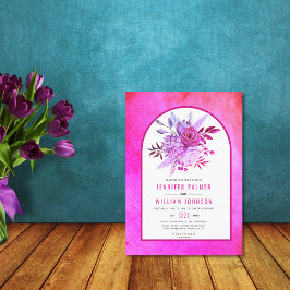 Invitación Flores y arco magenta boda rosa