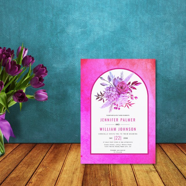 Invitación Flores y arco magenta boda rosa (Subido por el creador)