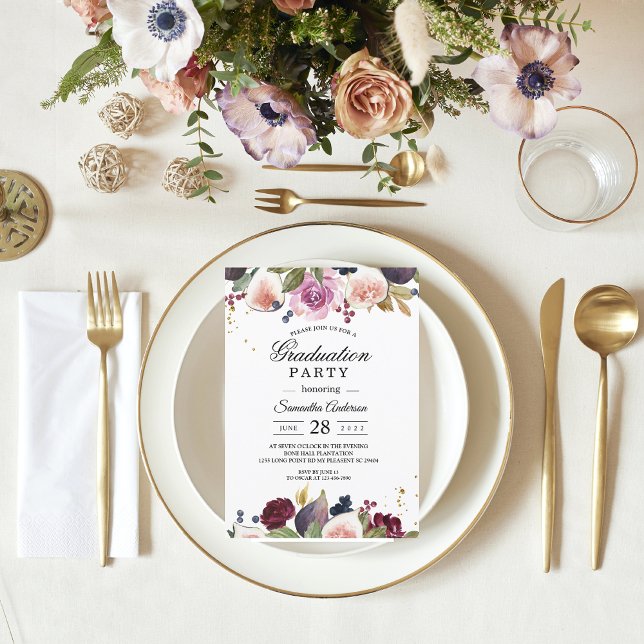 Invitación Flores y Berry de color burdeos modernos (Subido por el creador)