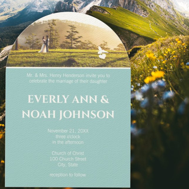 Invitación Flores y Bodas de abejas azul de plata arco (Subido por el creador)