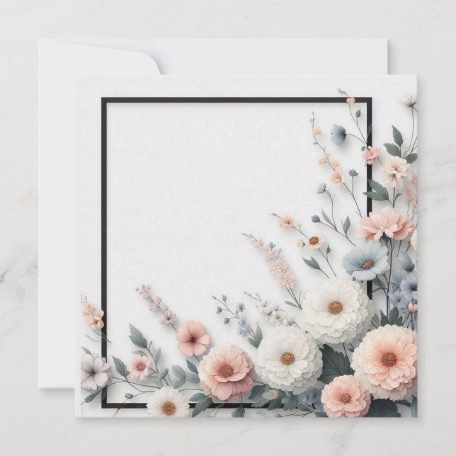 Invitación Flores y borde negro (Anverso)