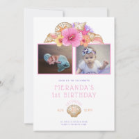 Flores y conchas tropicales primer cumpleaños