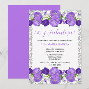 Invitación Flores y diamantes Cumpleaños femenino 40 Español