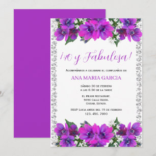Invitación Flores y diamantes Cumpleaños femenino 40 Español