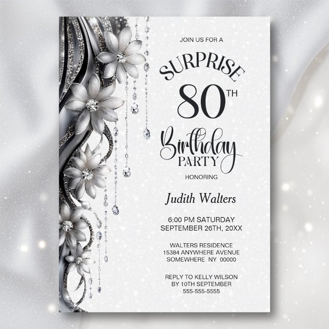Invitación Flores y Diamantes Sorpresa Fiesta de Cumpleaños 8 (Subido por el creador)