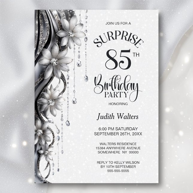 Invitación Flores y Diamantes Sorpresa Fiesta de Cumpleaños 8 (Subido por el creador)
