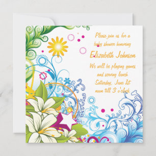 Invitación Flores y estrellas de color género Baby Shower neu