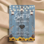 Invitación Flores y farolillos rústicos Dusty Blue Sweet 16<br><div class="desc">Flores Rústicas Y Farolillos Dusty Blue Barn Wood Dulces 16 Invitaciones de Cumpleaños.</div>