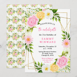 Invitación Flores y Follaje Amarillos y Rosados de Verano