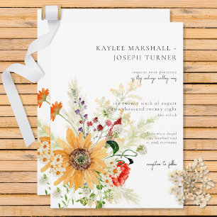 Invitación Flores y girasoles de verano rústicos