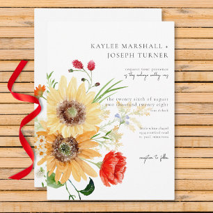 Invitación Flores y girasoles de verano rústicos