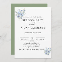 flores y hojas acuarela azul polvoriento rústico