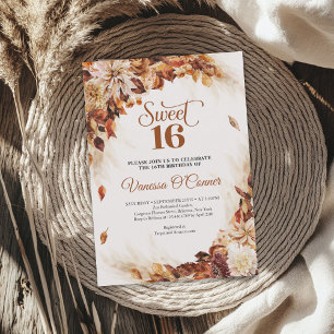 Invitación Flores y hojas de cobre otoñales