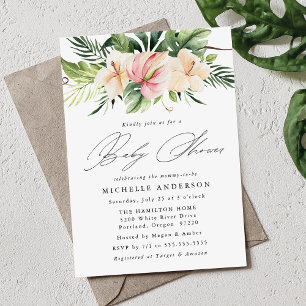 Invitación Flores y Hojas de Hibisco Tropicales para Baby Sho