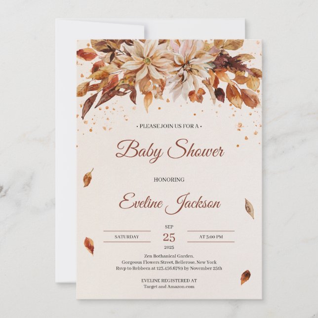 Invitación Flores y hojas de otoño y otoño de Baby Shower (Anverso)