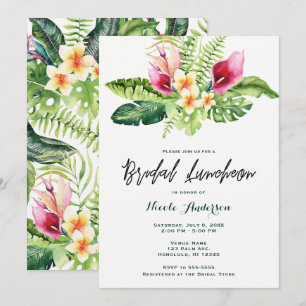Invitación Flores y Hojas Tropicales Almuerzo Floral Bridal