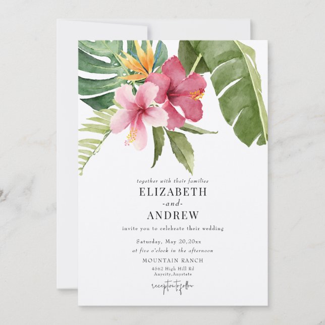 Invitación Flores y hojas tropicales | Boda de las flores de  (Anverso)