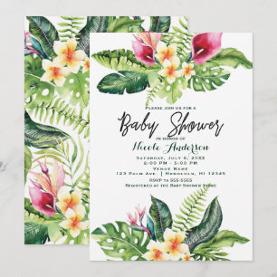Invitación Flores y Hojas Tropicales Fiesta de Baby Shower Fl