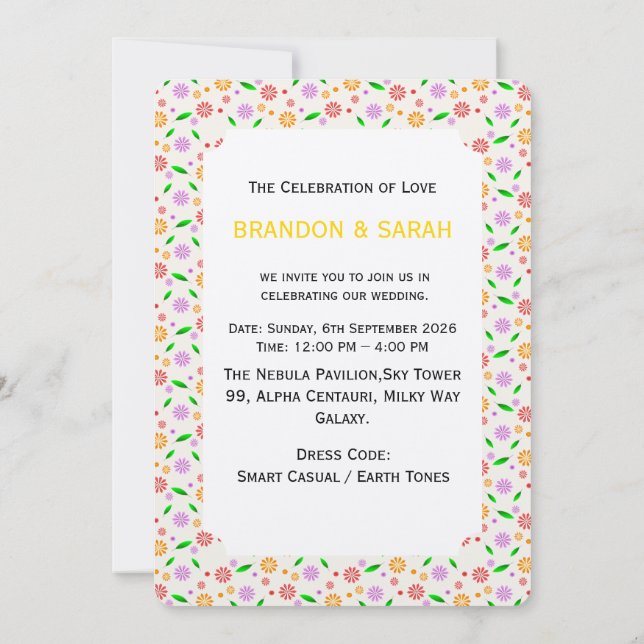 Invitación Flores y hojas vibrantes de primavera (Reverso)