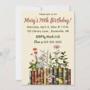 Invitación Flores y Libros Editables de Cumpleaños