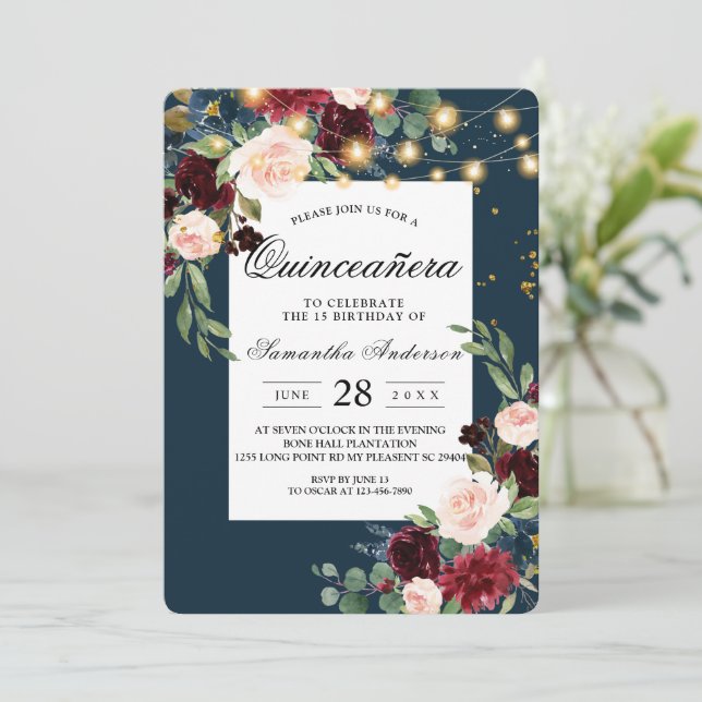 Invitación Flores y luces azules y rojas de la Marina Rusa de (Anverso de pie)