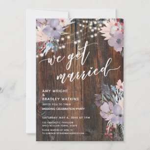 Invitación Flores y Luces de Pastel Rústico Nos Casamos