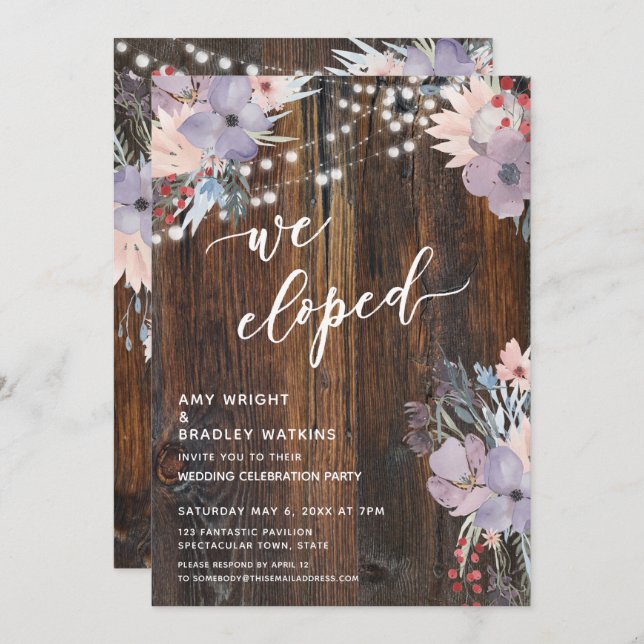 Invitación Flores Y Luces Rústicas Boho Pastel Que Eligimos (Anverso / Reverso)