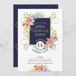 Invitación Flores y marco dorado de las fiestas tropicales