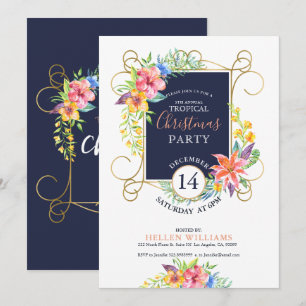 Invitación Flores y marco dorado de las fiestas tropicales