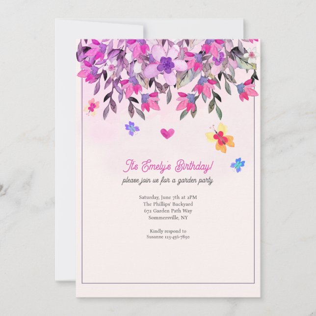 Invitación Flores y mariposas (Anverso)