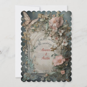 Invitación Flores y mariposas azules y rosas de Victoria