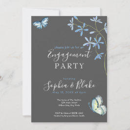Invitación Flores y Mariposas | Fiesta de Compromiso Gris