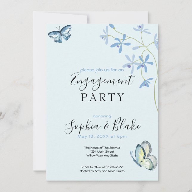 Invitación Flores y mariposas | Partido del compromiso azul (Anverso)