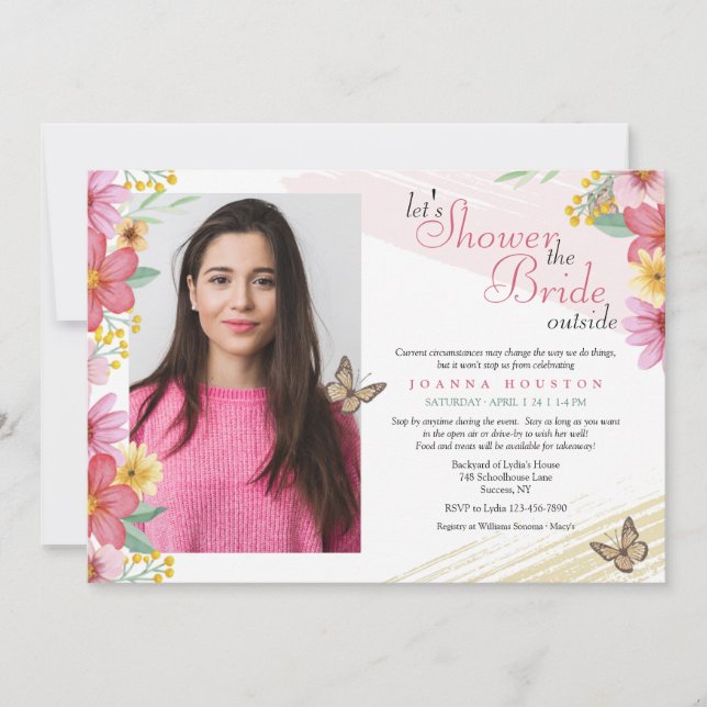 Invitación Flores y mariposas se quedan o se van de ducha (Anverso)