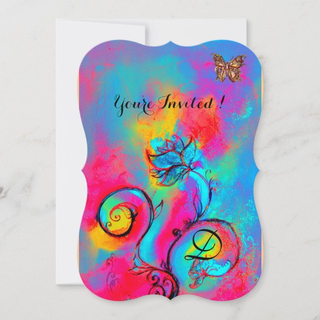 Invitación FLORES Y MARIPOSAS SIMILARES amarillo rosa azul (Anverso)