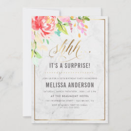 Invitación Flores y mármol | Fiesta de cumpleaños de la sorpr