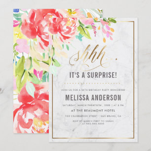 Invitación Flores y mármol Fiesta de cumpleaños de la sorpr