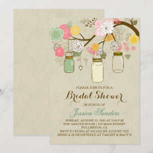 Invitación Flores y mason Jars Bridal Shower