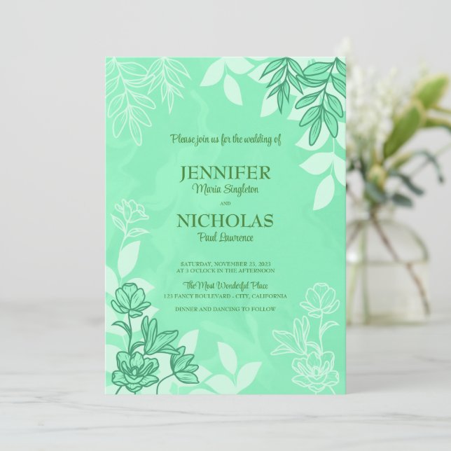 Invitación Flores y ornamentos modernos para Boda (Anverso de pie)