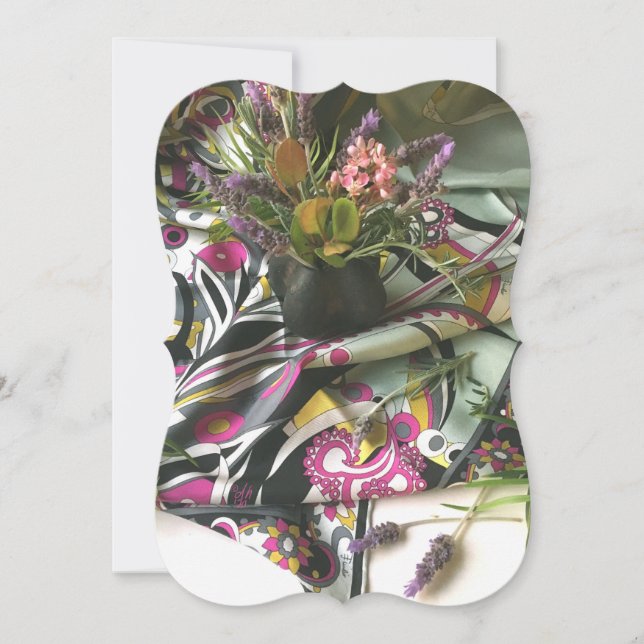 Invitación Flores y pañuelo de seda italiano de los años 1970 (Anverso)