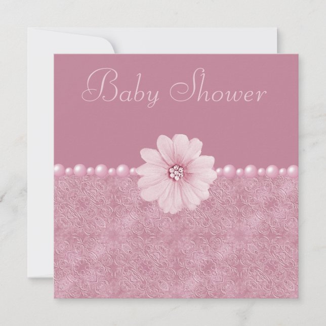 Invitación Flores y perlas rosadas de Baby Shower Bling del (Anverso)