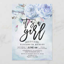 Invitación Flores y plumas bohemias de color de agua de Baby 