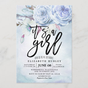 Invitación Flores y plumas bohemias de color de agua de Baby