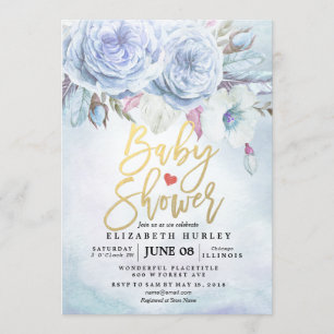 Invitación Flores y plumas bohemias de color de agua de Baby