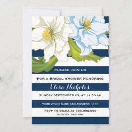 Invitación Flores y rayas azules boda ducha de novia