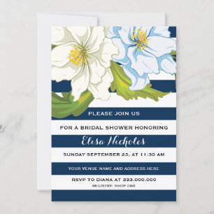 Invitación Flores y rayas azules boda ducha de novia