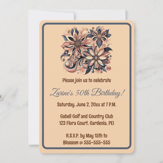 Invitación Flores y remolinos editables (Anverso)