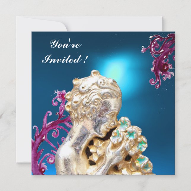 Invitación Flores y remolinos rosados en azul, fiesta de Swee (Anverso)