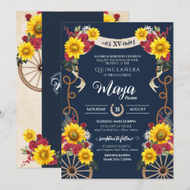 Invitación Flores y rosas rojas Rusas Charra Quinceanera
